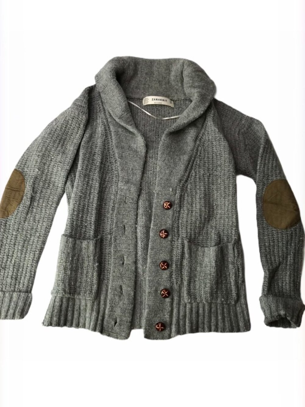 ZARA Knit Cable Sweater.  Women's Cardigan Medium, Pockets, Elbow Patches
